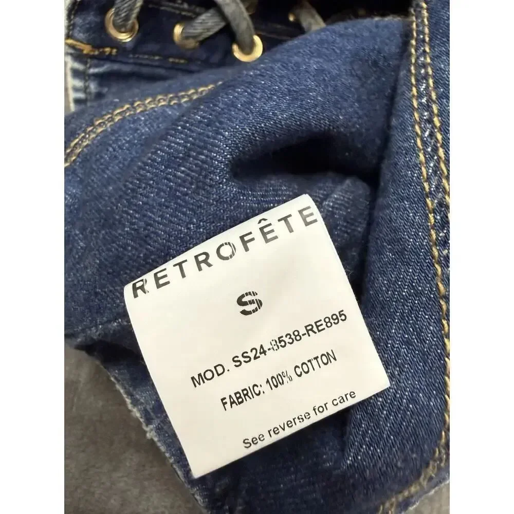 NWT Retrofete Bandit Denim Halter Corset Top Amalfi Lace Up Crop Size S
